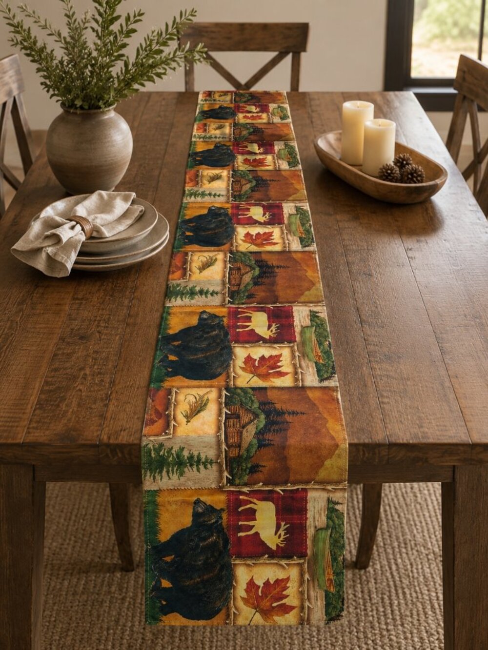 New Laural Home Lodge Collage Table Runner 13x71 Rustic Bear Deer